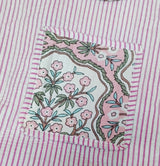 Handblock Printed Cotton Tote Bag with Unique Moon-Shaped Handle- 14x14x6 inches