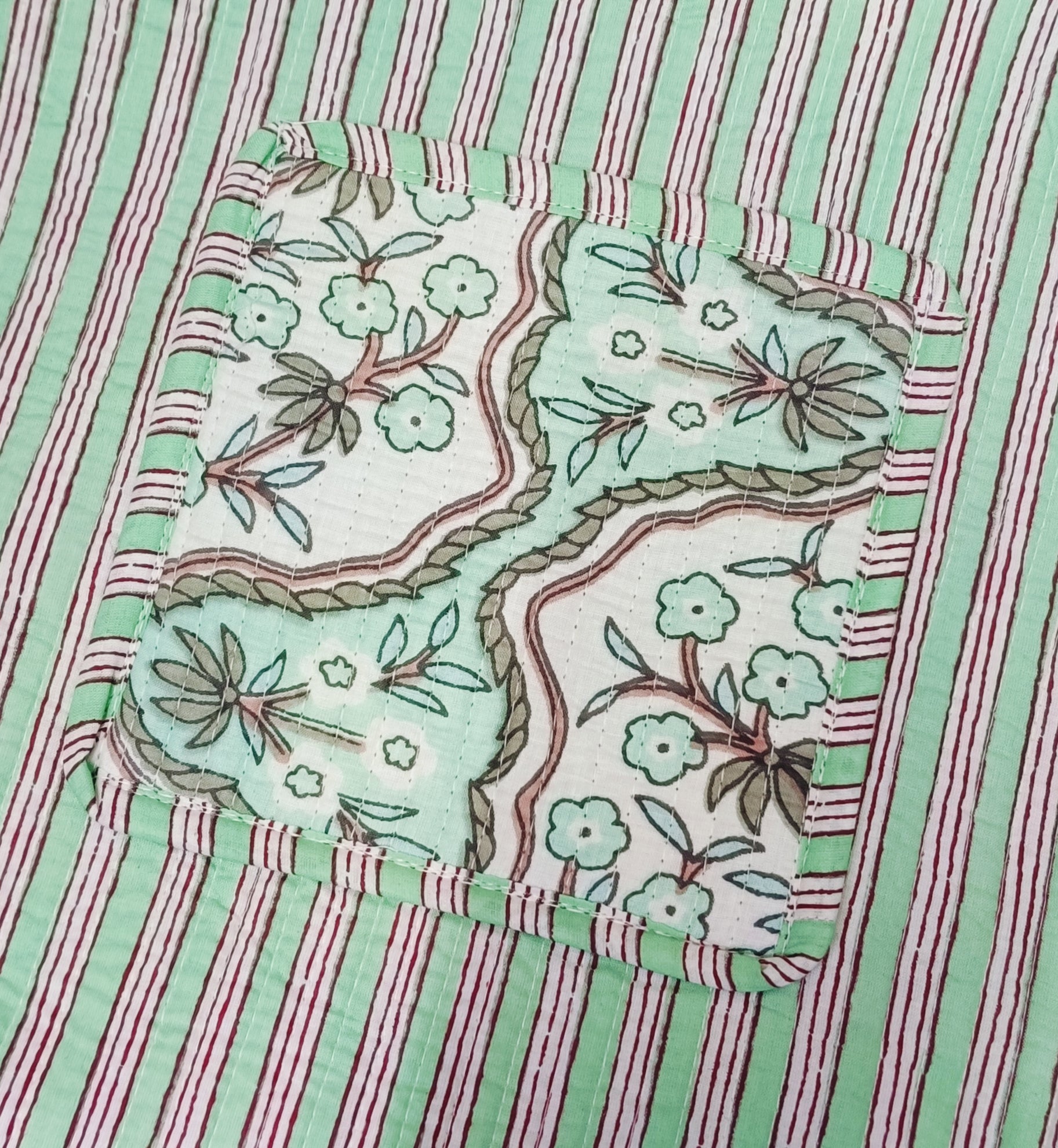 Handblock Printed Cotton Tote Bag with Unique Moon-Shaped Handle- 14x14x6 inches