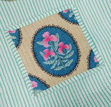 Handblock Printed Cotton Tote Bag with Unique Moon-Shaped Handle- 14x14x6 inches
