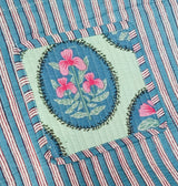 Handblock Printed Cotton Tote Bag with Unique Moon-Shaped Handle- 14x14x6 inches