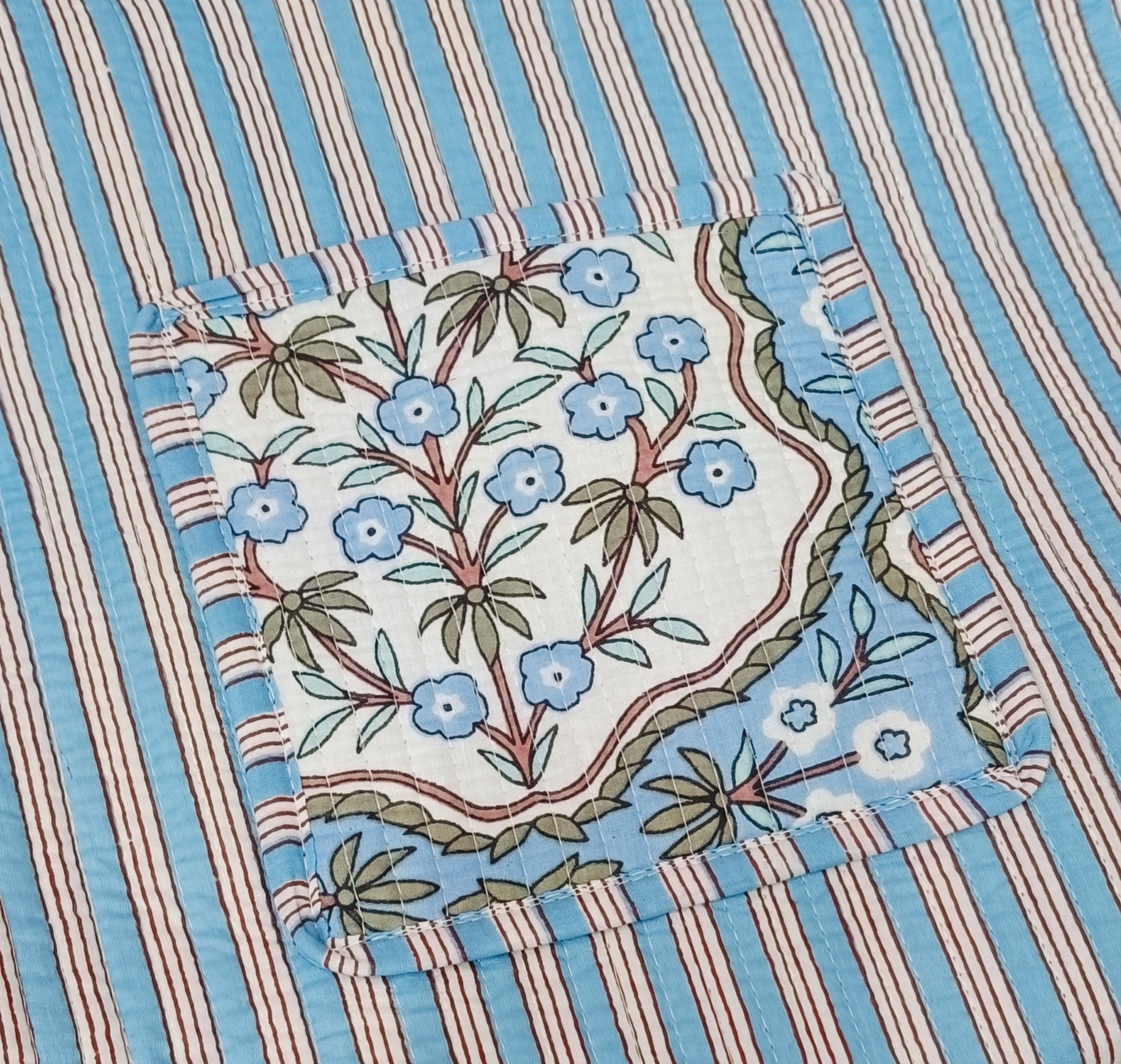 Handblock Printed Cotton Tote Bag with Unique Moon-Shaped Handle- 14x14x6 inches