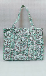 Handblock Printed Quilted Tote Bag without zip/button 17x18x 6 inches
