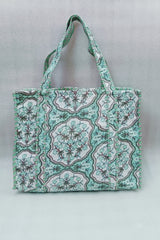 Handblock Printed Quilted Tote Bag without zip/button 17x18x 6 inches
