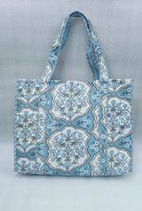 Handblock Printed Quilted Tote Bag without zip/button 17x18x 6 inches