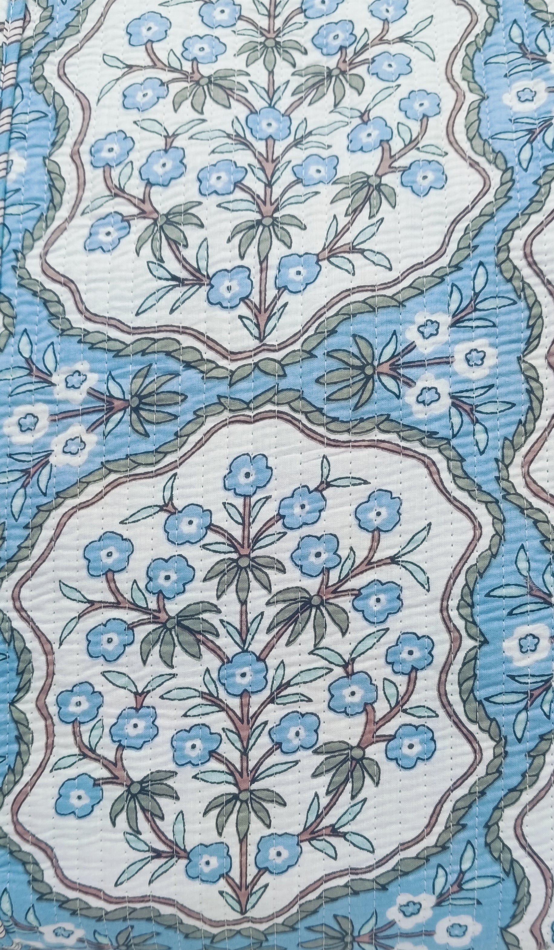 Handblock Printed Quilted Tote Bag without zip/button 17x18x 6 inches