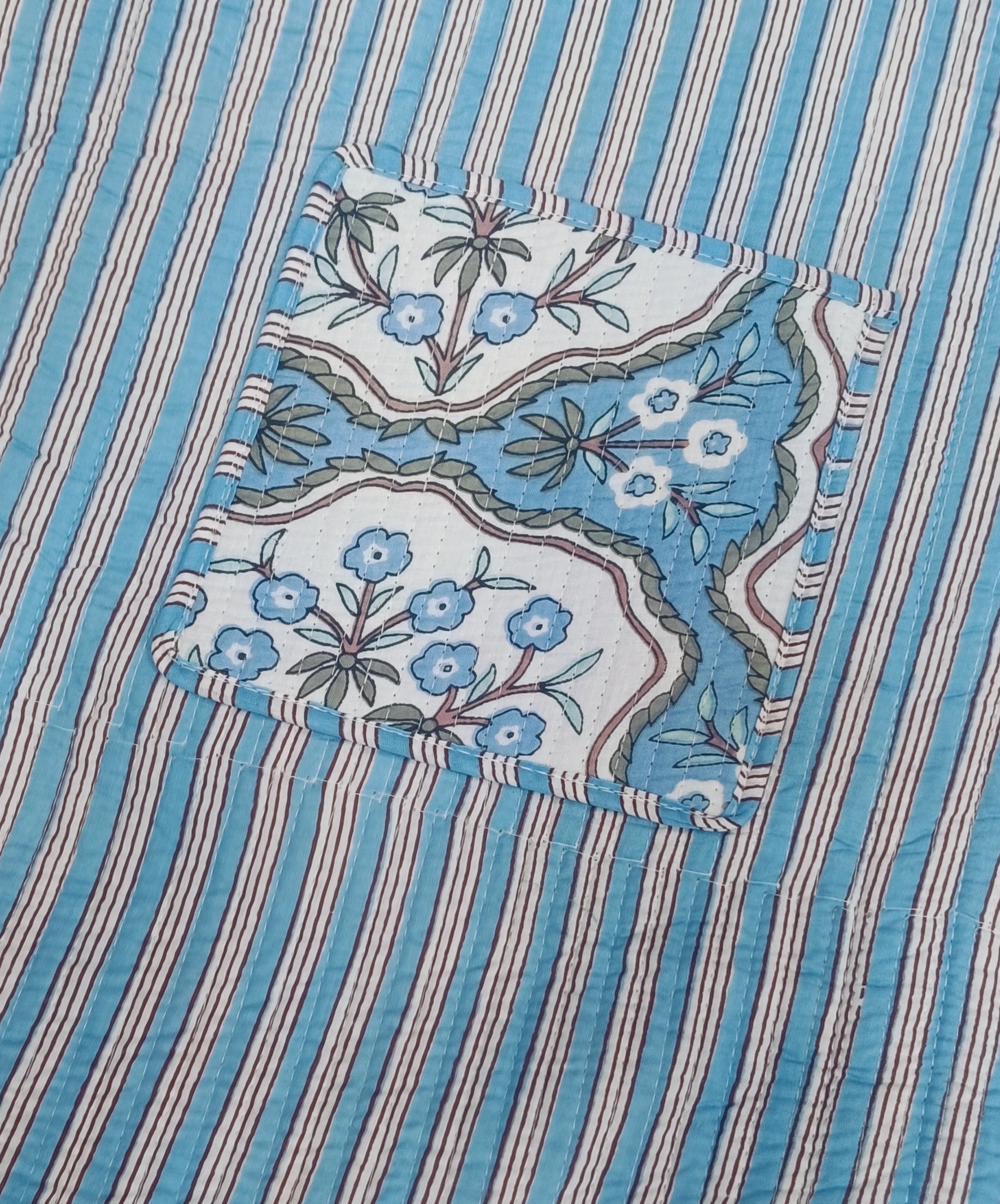 Handblock Printed Quilted Tote Bag without zip/button 17x18x 6 inches