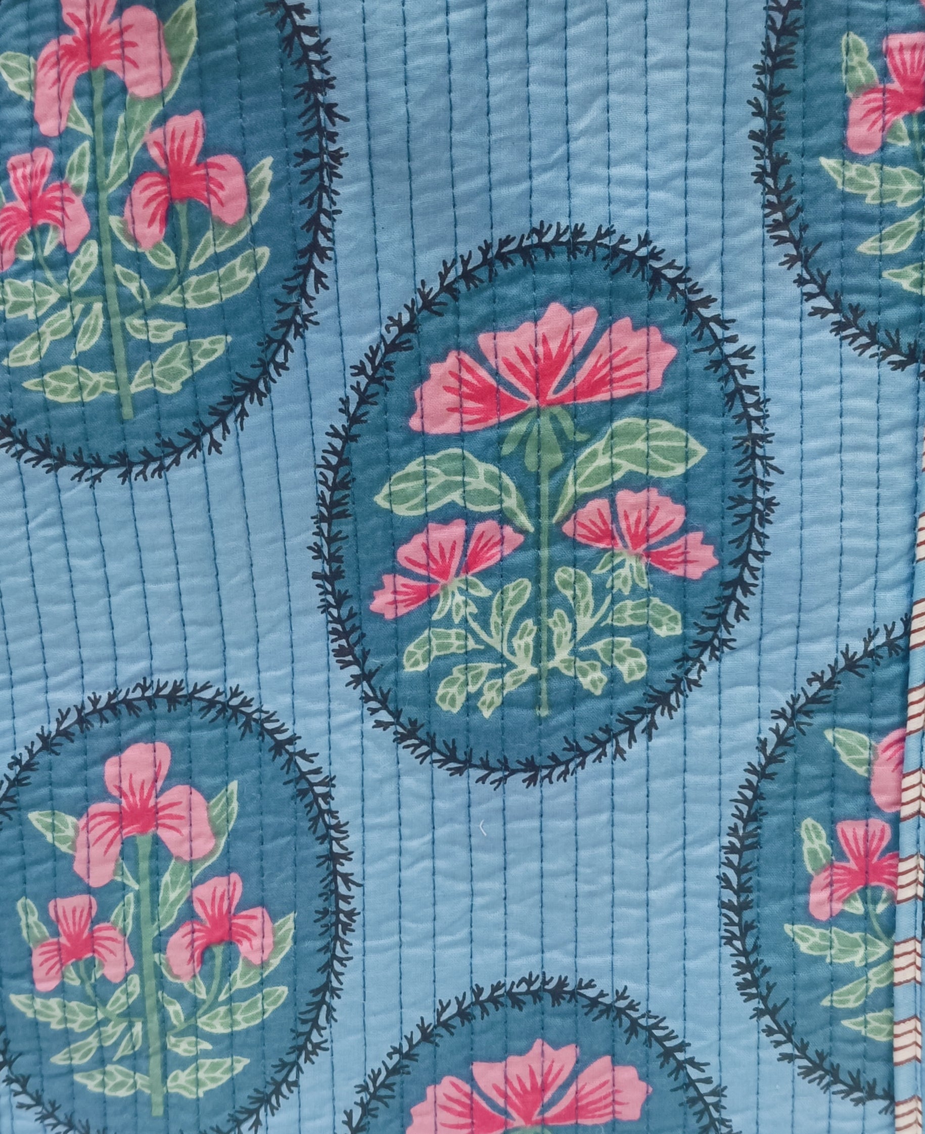 Handblock Printed Quilted Tote Bag without zip/button 17x18x 6 inches