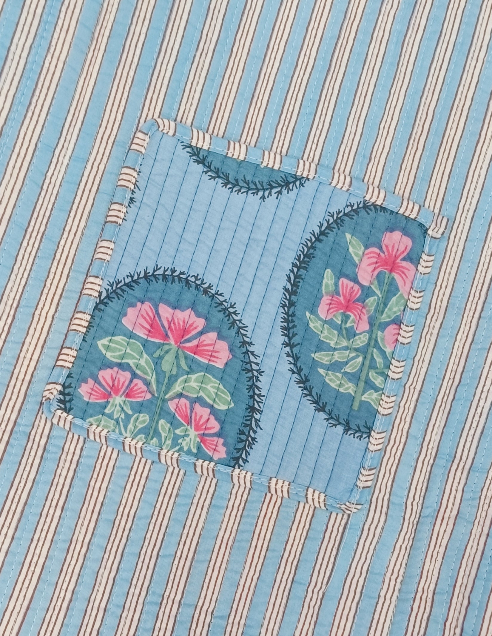 Handblock Printed Quilted Tote Bag without zip/button 17x18x 6 inches
