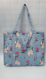 Handblock Printed Quilted Tote Bag without zip/button 17x18x 6 inches