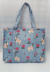 Handblock Printed Quilted Tote Bag without zip/button 17x18x 6 inches