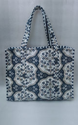 Handblock Printed Quilted Tote Bag without zip/button 17x18x 6 inches