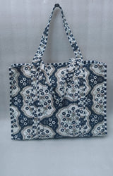Handblock Printed Quilted Tote Bag without zip/button 17x18x 6 inches