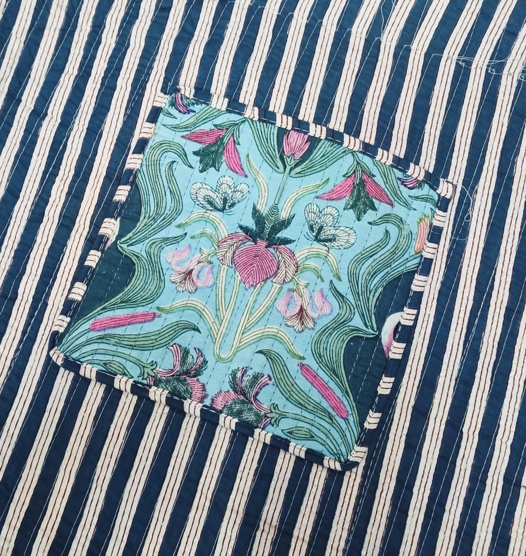 Handblock Printed Quilted Tote Bag without zip/button 17x18x 6 inches