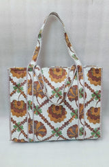Handblock Printed Quilted Tote Bag without zip/button 17x18x 6 inches