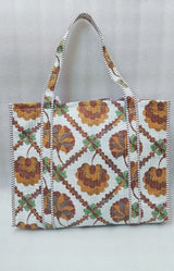 Handblock Printed Quilted Tote Bag without zip/button 17x18x 6 inches