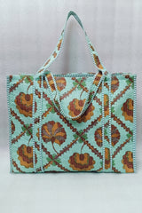 Handblock Printed Quilted Tote Bag without zip/button 17x18x 6 inches