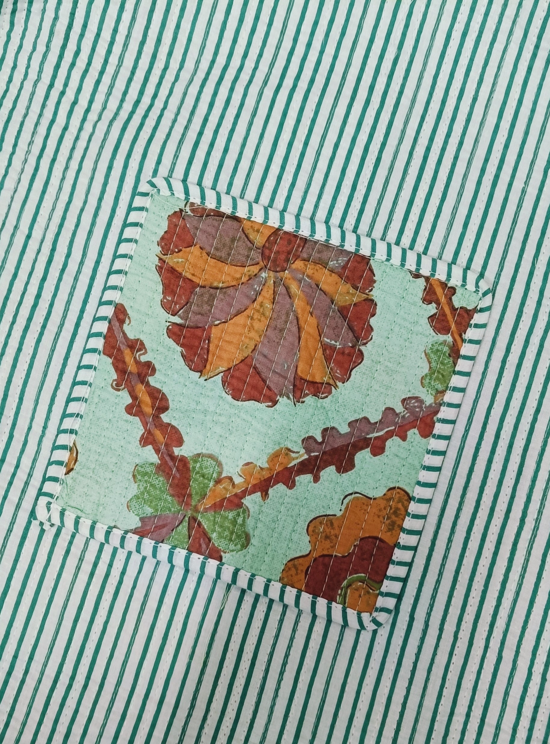 Handblock Printed Quilted Tote Bag without zip/button 17x18x 6 inches