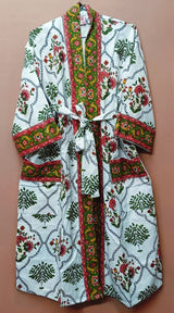 Waffle Cotton Handblock Printed Unisex Bathrobe - Free Size
