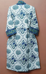 Waffle Cotton Handblock Printed Unisex Bathrobe - Free Size