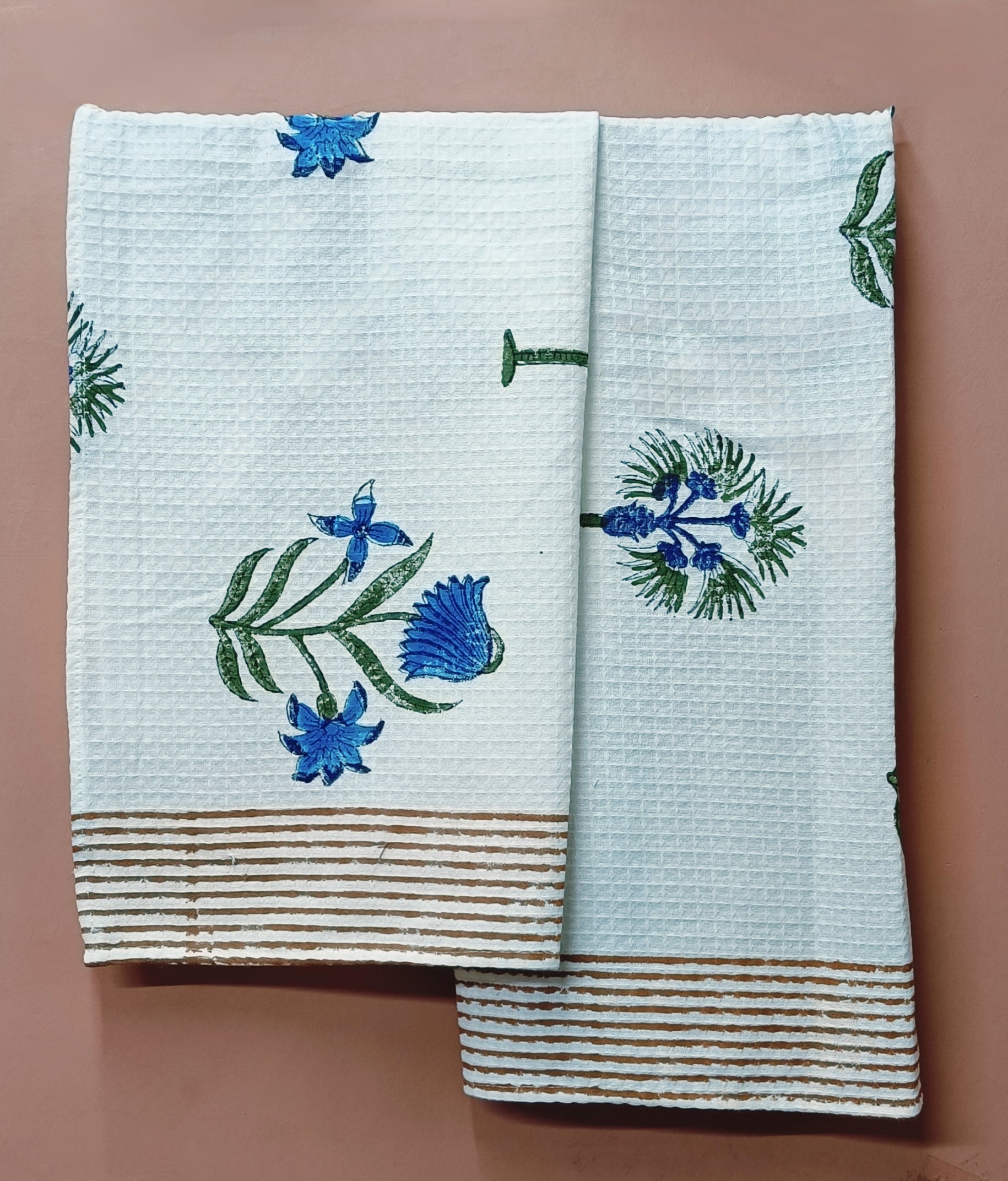 Hand Block Printed Honey Comb Cotton Hand Towel- Set of 2