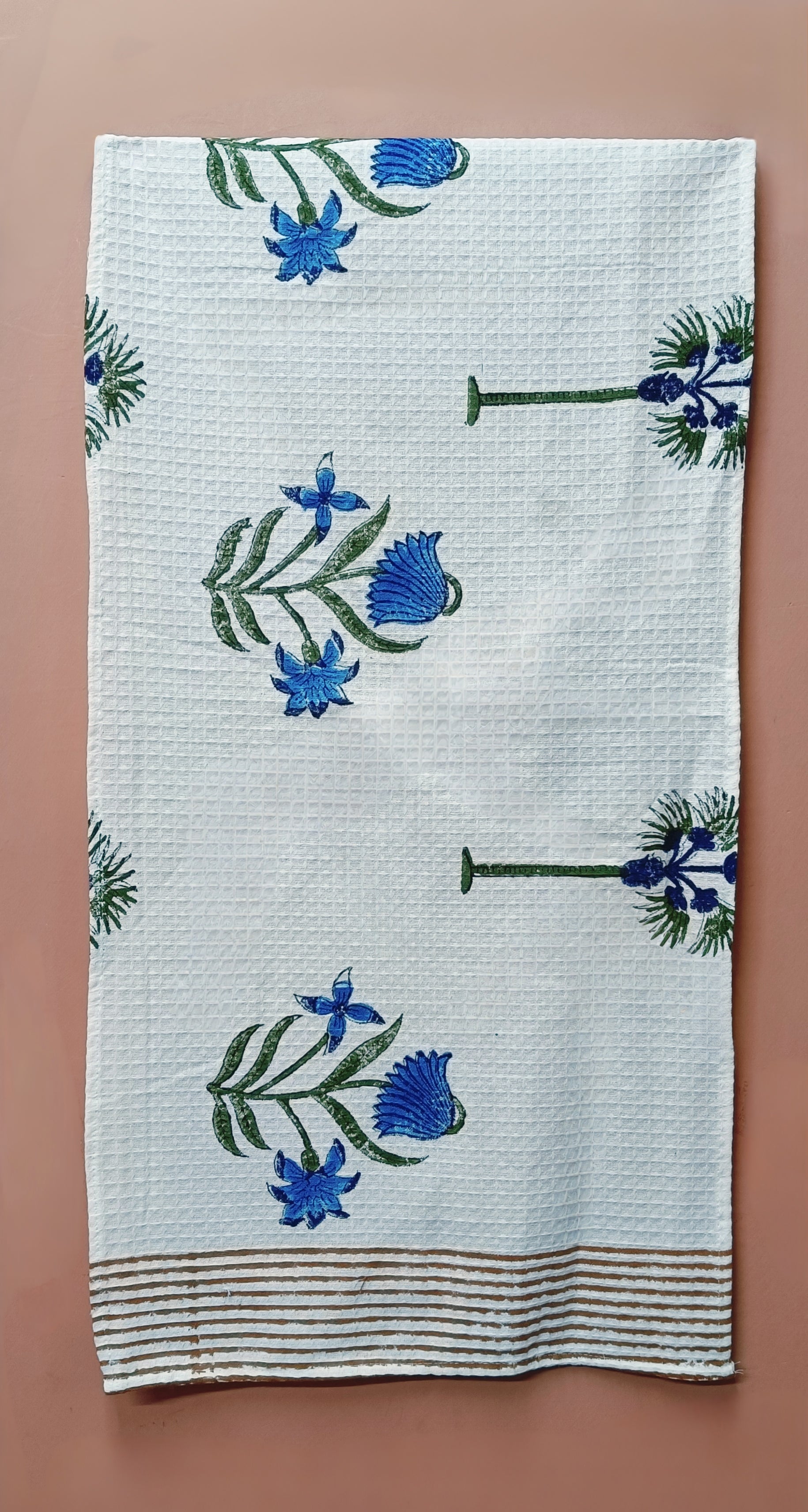 Hand Block Printed Honey Comb Cotton Hand Towel- Set of 2