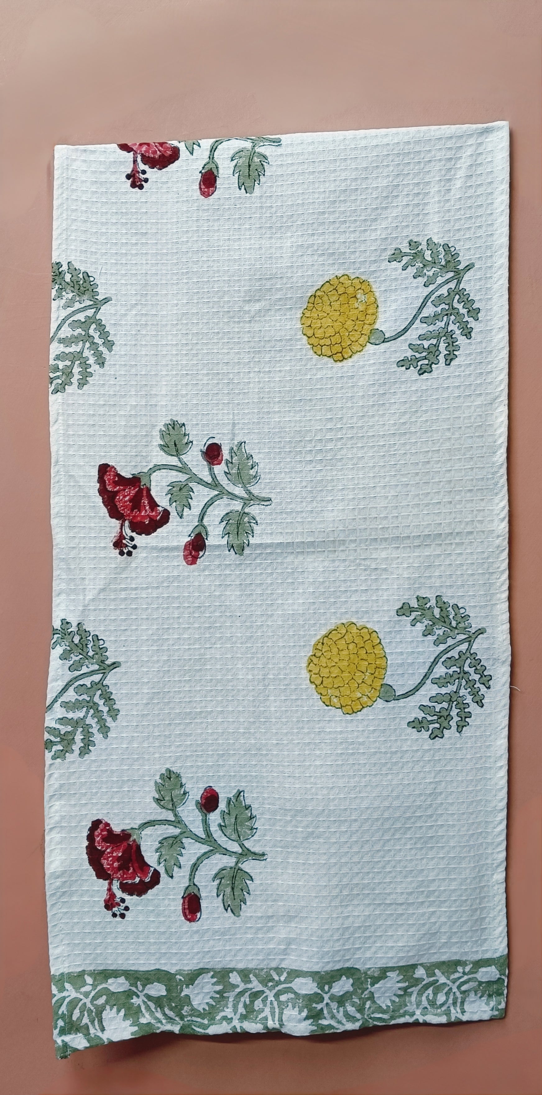 Hand Block Printed Honey Comb Cotton Hand Towel- Set of 2