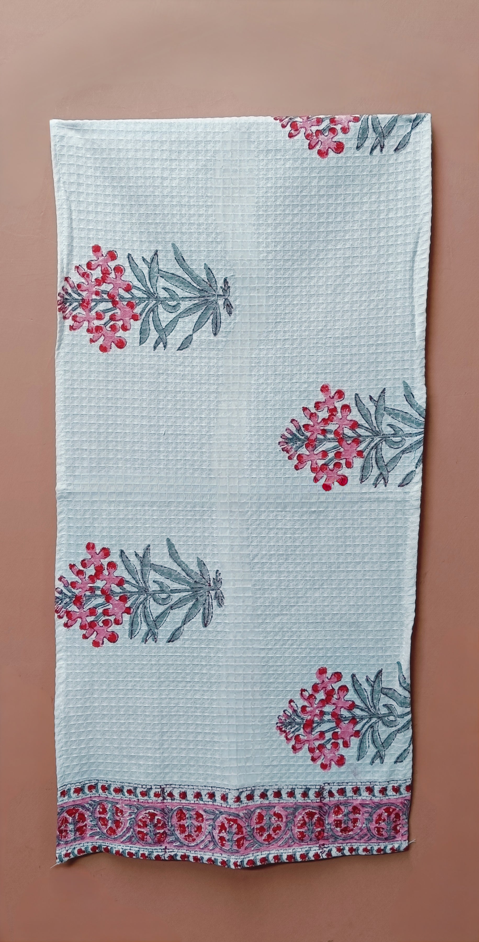 Hand Block Printed Honey Comb Cotton Hand Towel- Set of 2