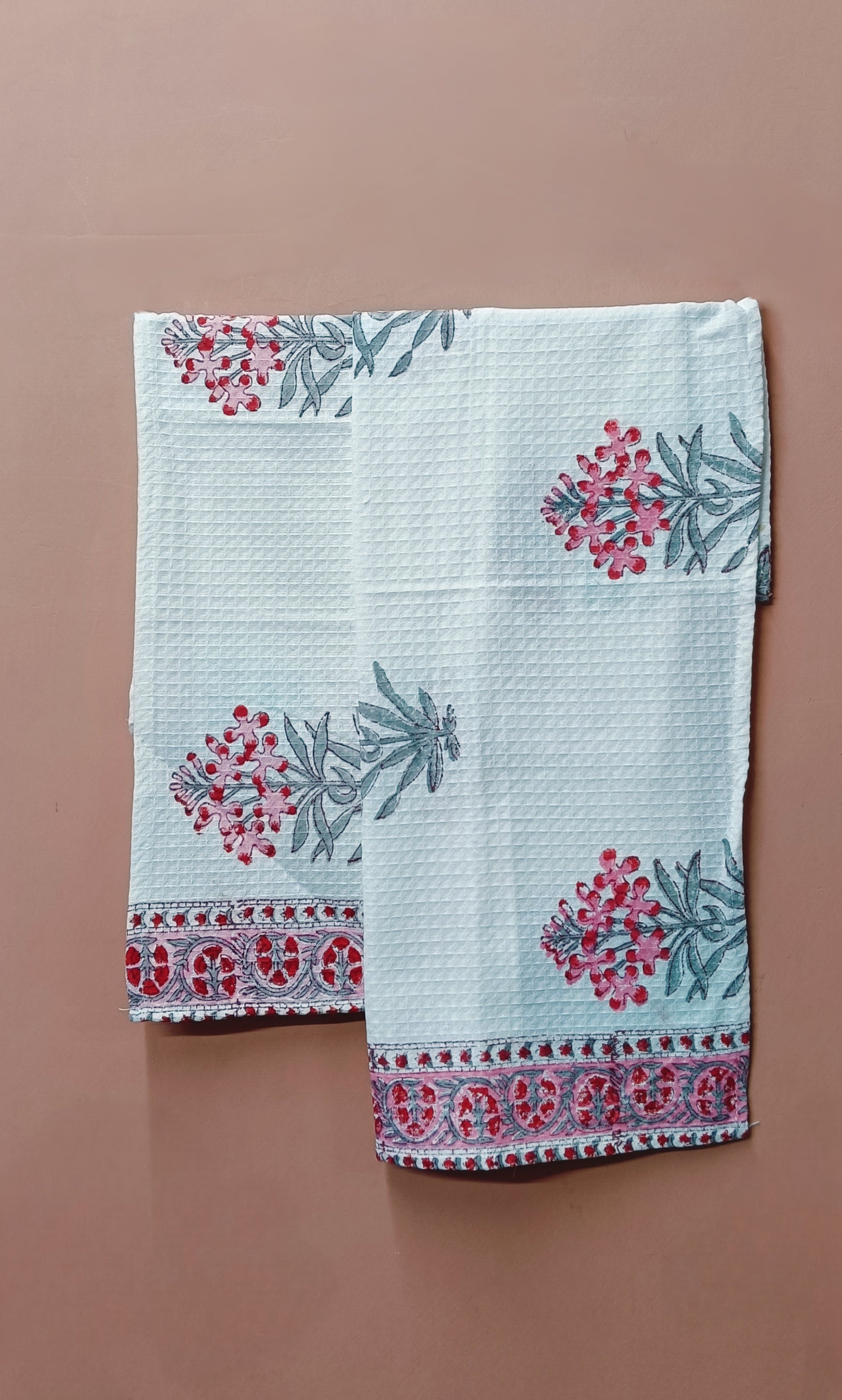 Hand Block Printed Honey Comb Cotton Hand Towel- Set of 2