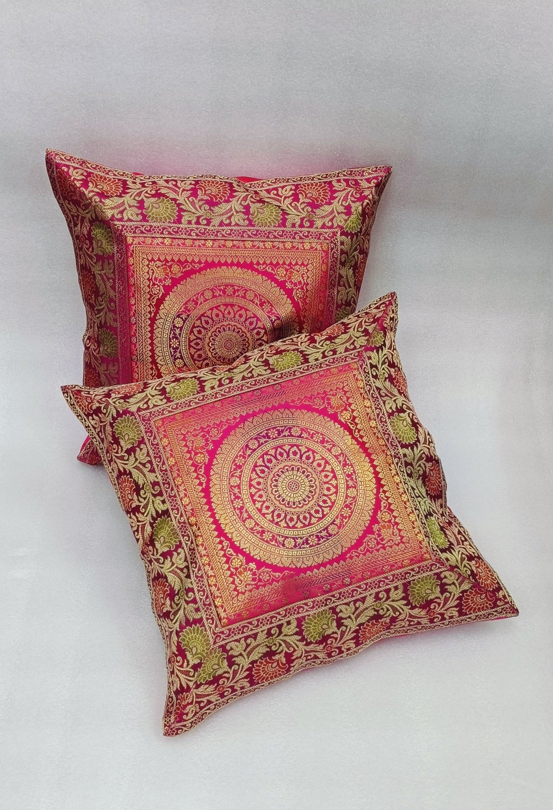 Set of 2 Banarasi Zari Cushion Cover - 16X16 Inches