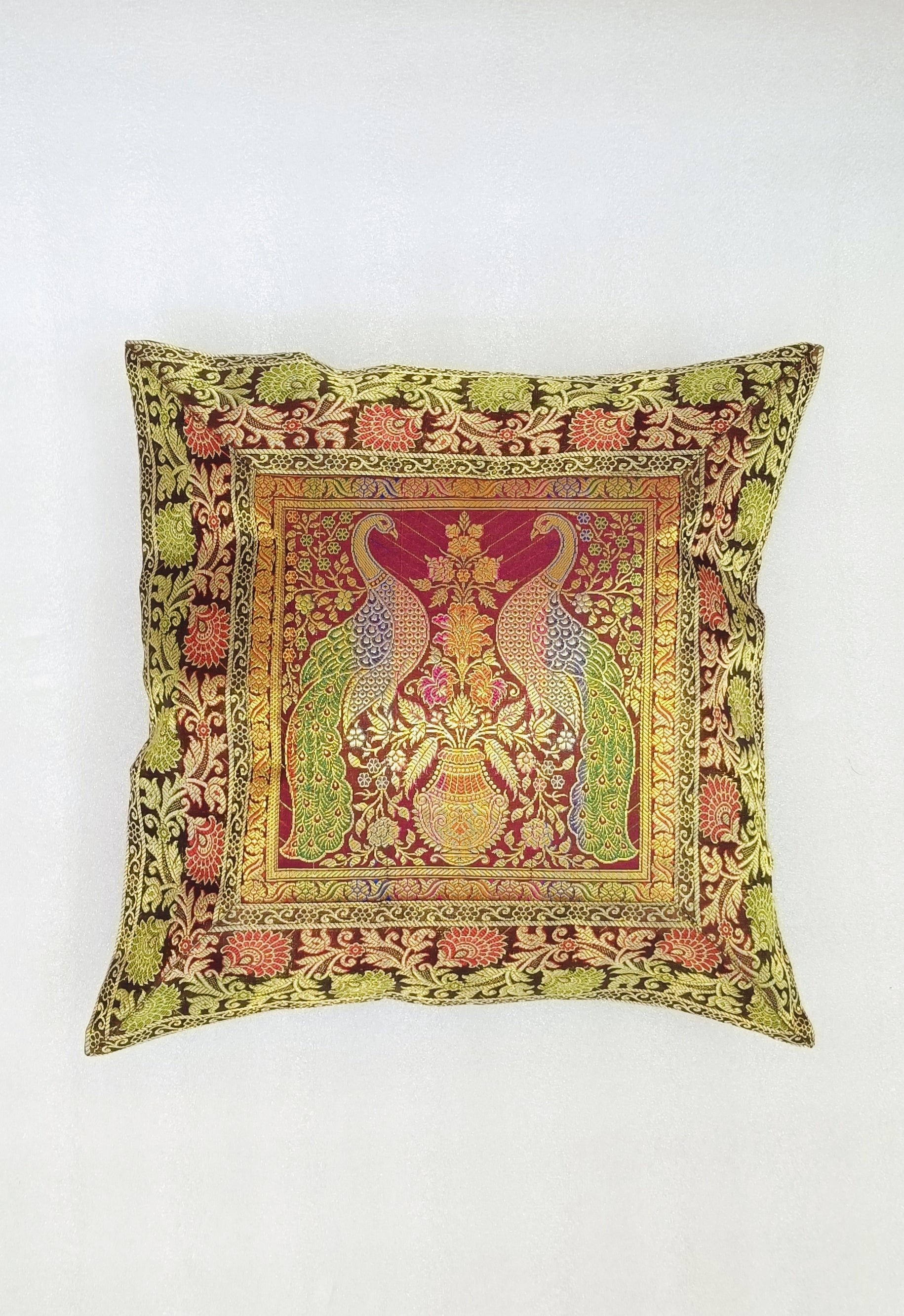 Set of 2 Banarasi Zari Cushion Cover - 16X16 Inches