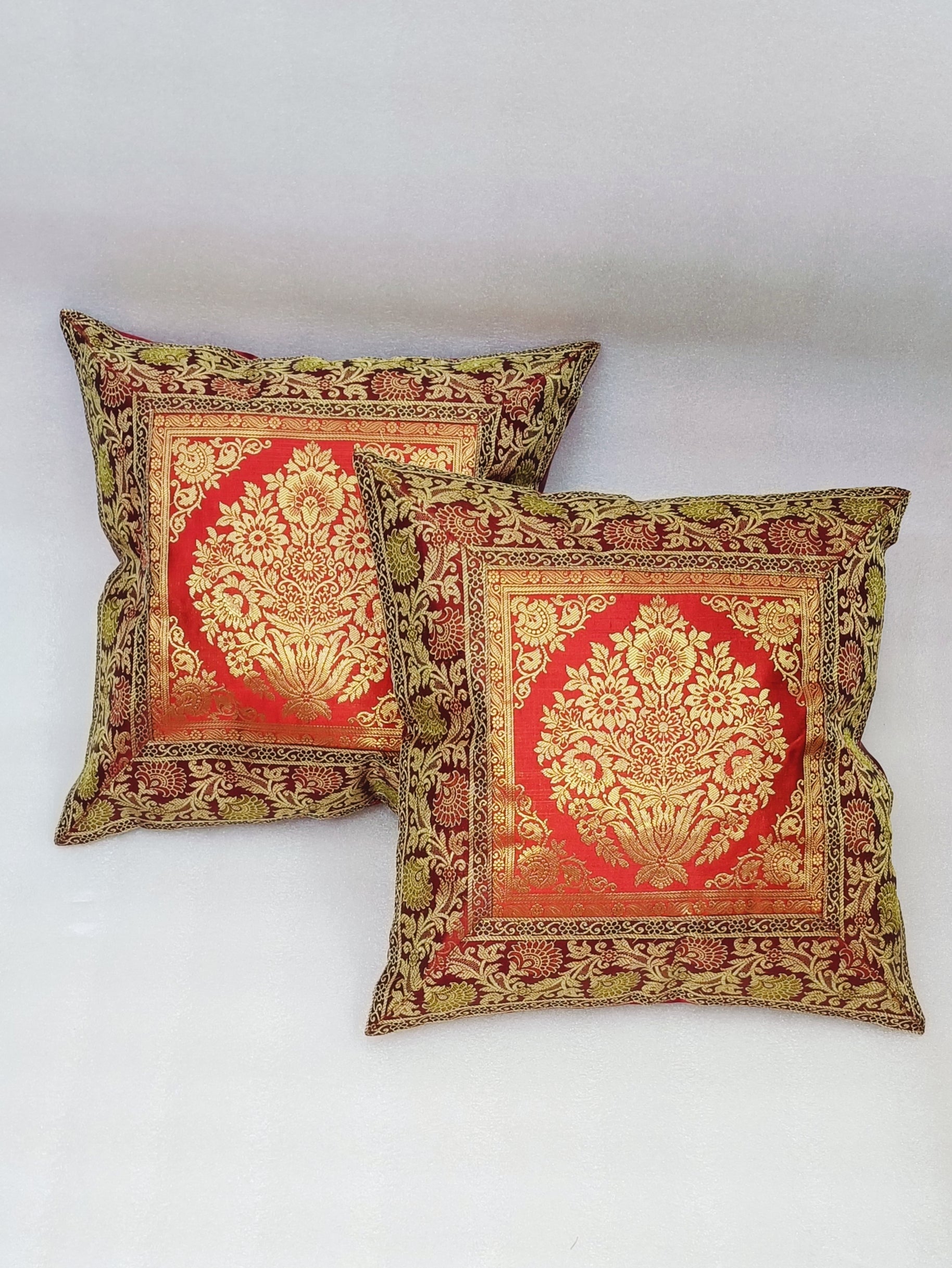 Set of 2 Banarasi Zari Cushion Cover - 16X16 Inches