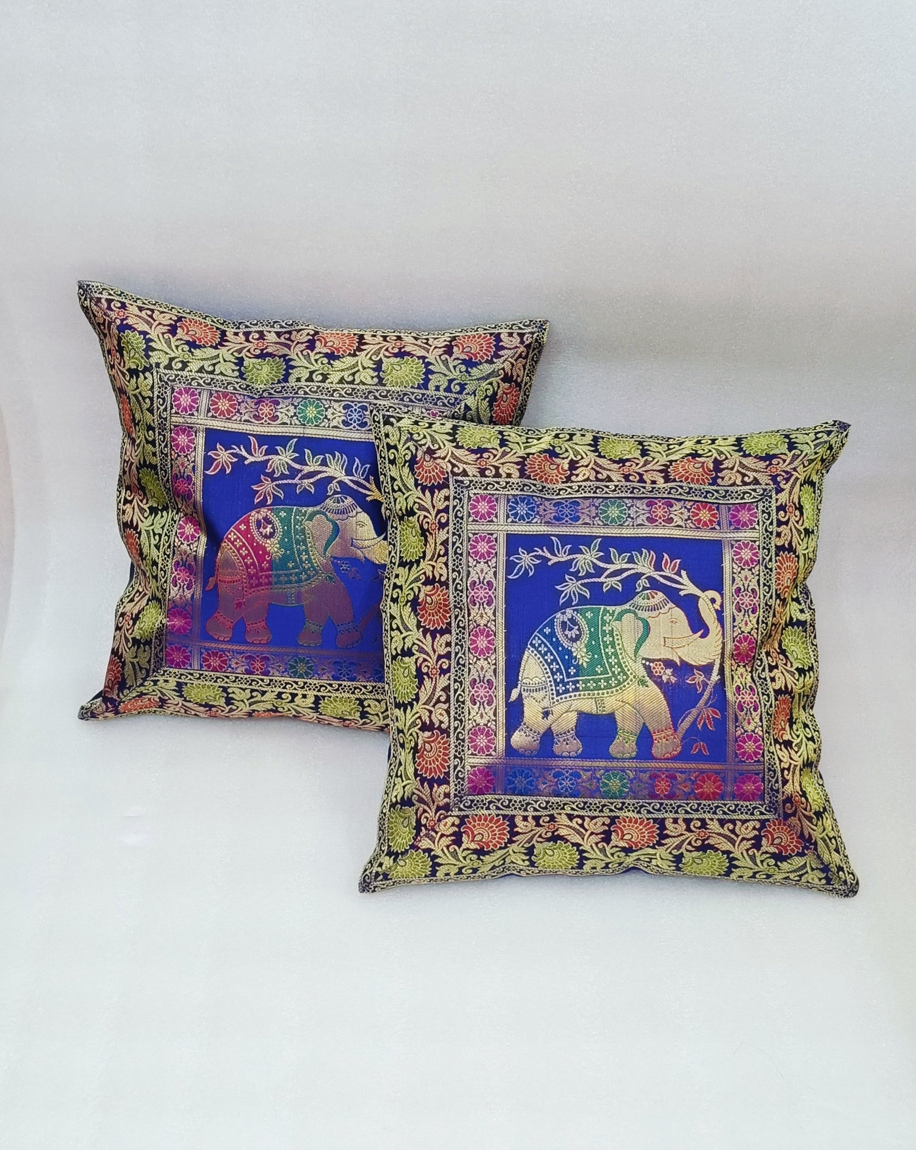 Set of 2 Banarasi Zari Cushion Cover - 16X16 Inches