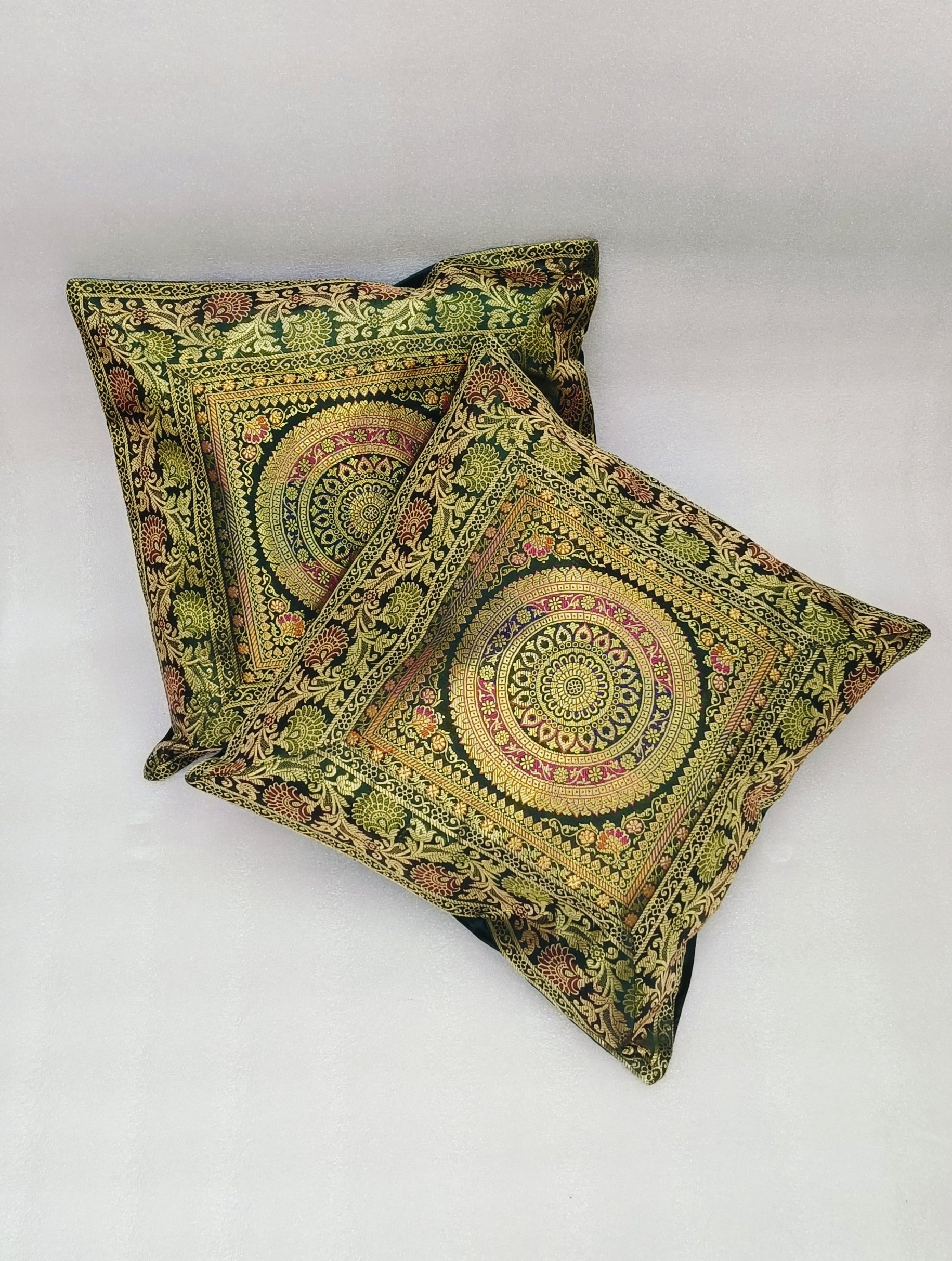 Set of 2 Banarasi Zari Cushion Cover - 16X16 Inches