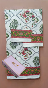 Gift Set - Handblock Printed Towels - 1 Bath + 2 Hand Towels