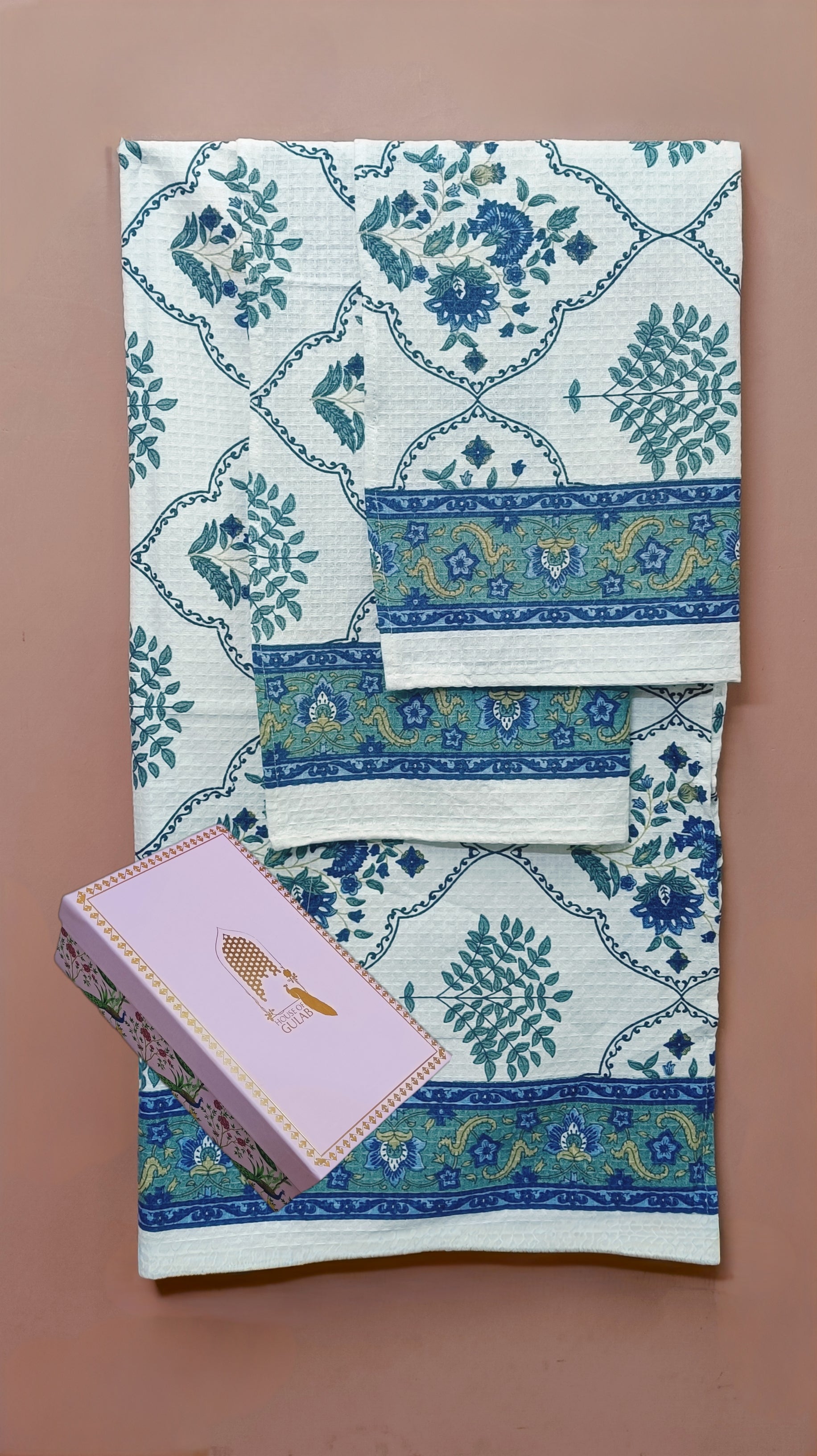 Gift Set - Handblock Printed Towels - 1 Bath + 2 Hand Towels