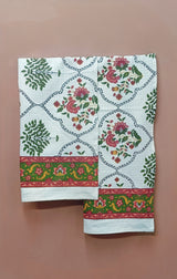 Hand Block Printed Honey Comb Cotton Hand Towel- Set of 2