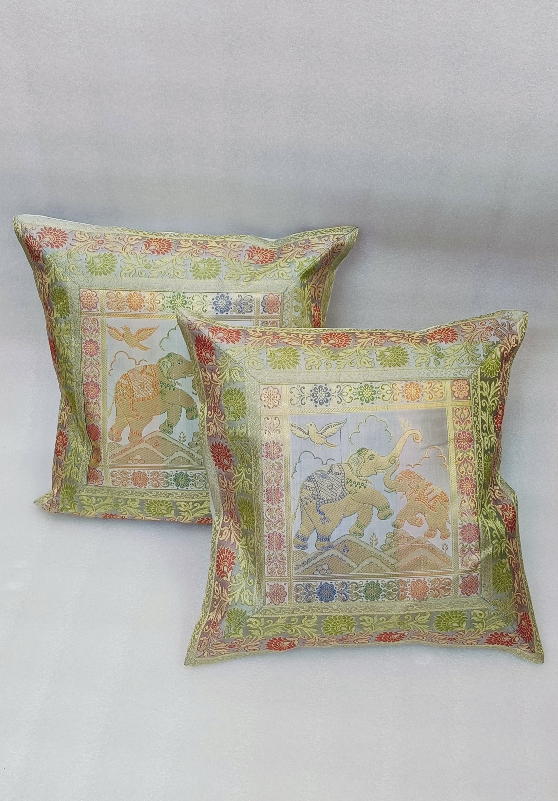 Set of 2 Banarasi Zari Cushion Cover - 16X16 Inches