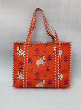 Handblock Printed Quilted Tote Bag without zip/button 17x18x 6 inches