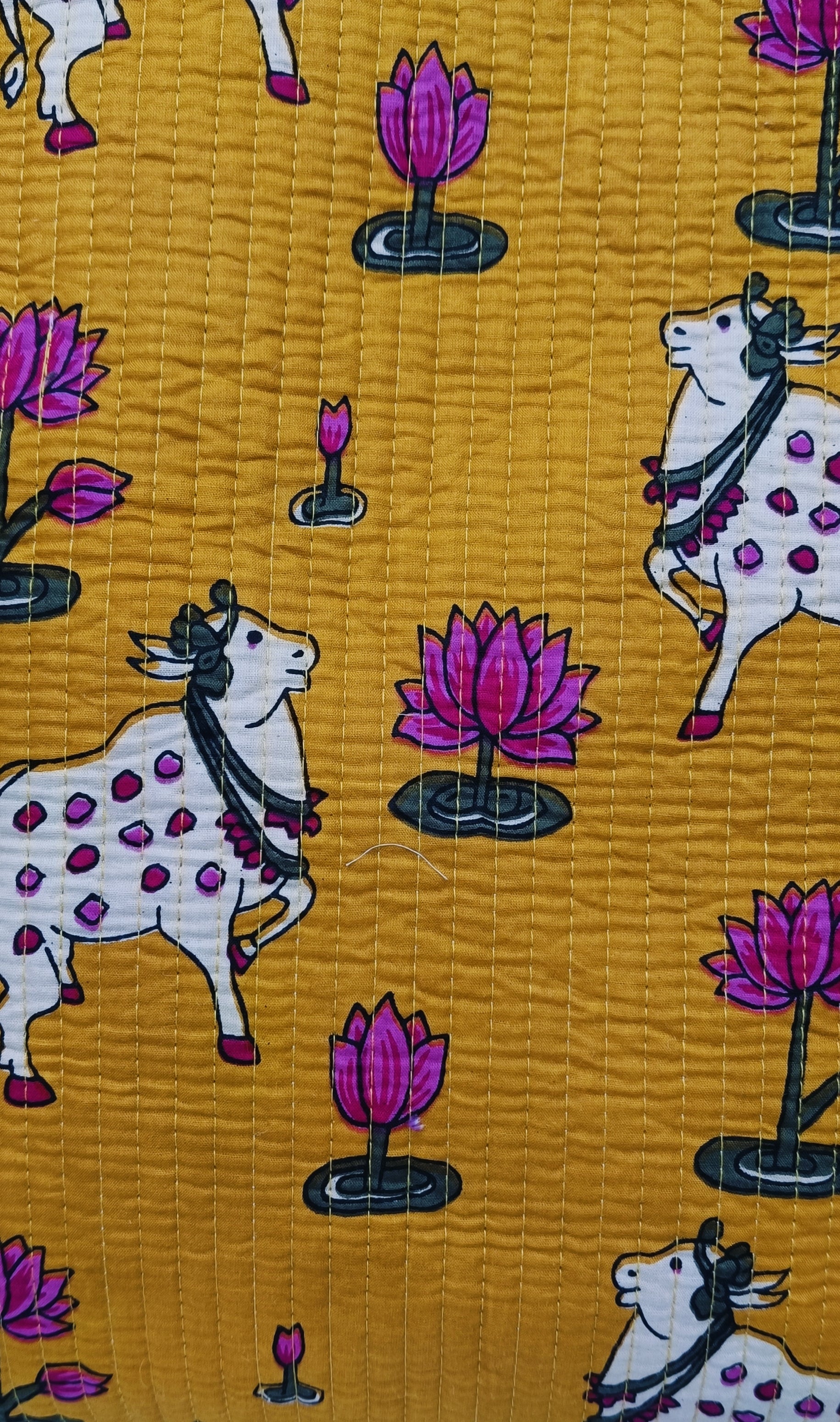 Handblock Printed Quilted Tote Bag without zip/button 17x18x 6 inches