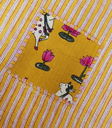 Handblock Printed Cotton Tote Bag with Unique Moon-Shaped Handle- 14x14x6 inches