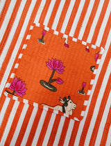 Handblock Printed Cotton Tote Bag with Unique Moon-Shaped Handle- 14x14x6 inches