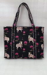 Handblock Printed Quilted Tote Bag without zip/button 17x18x 6 inches
