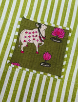 Handblock Printed Cotton Tote Bag with Unique Moon-Shaped Handle- 14x14x6 inches