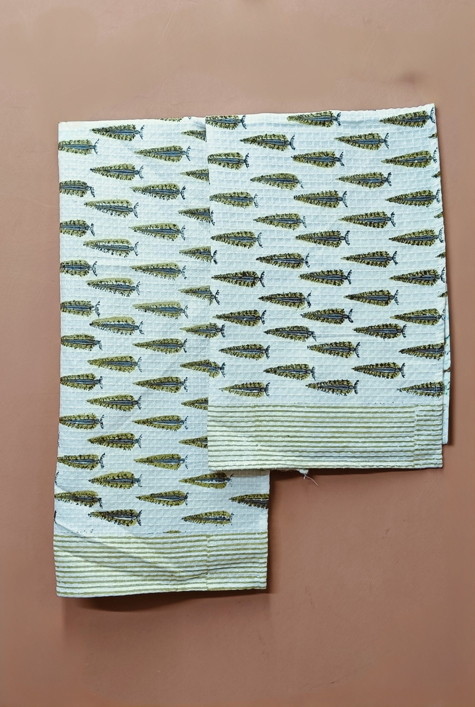 Hand Block Printed Honey Comb Cotton Hand Towel- Set of 2