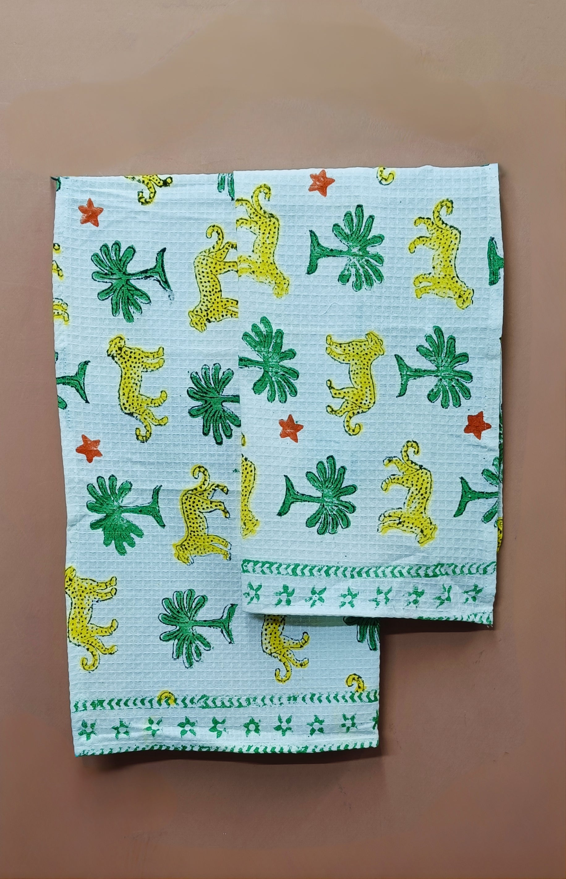 Hand Block Printed Honey Comb Cotton Hand Towel- Set of 2