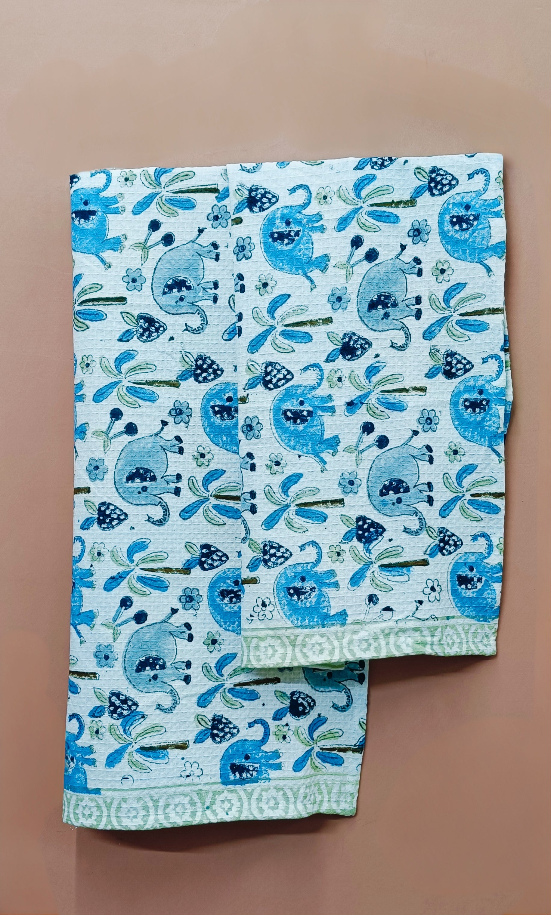 Hand Block Printed Honey Comb Cotton Hand Towel- Set of 2