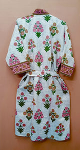 Waffle Cotton Handblock Printed Unisex Bathrobe - Free Size