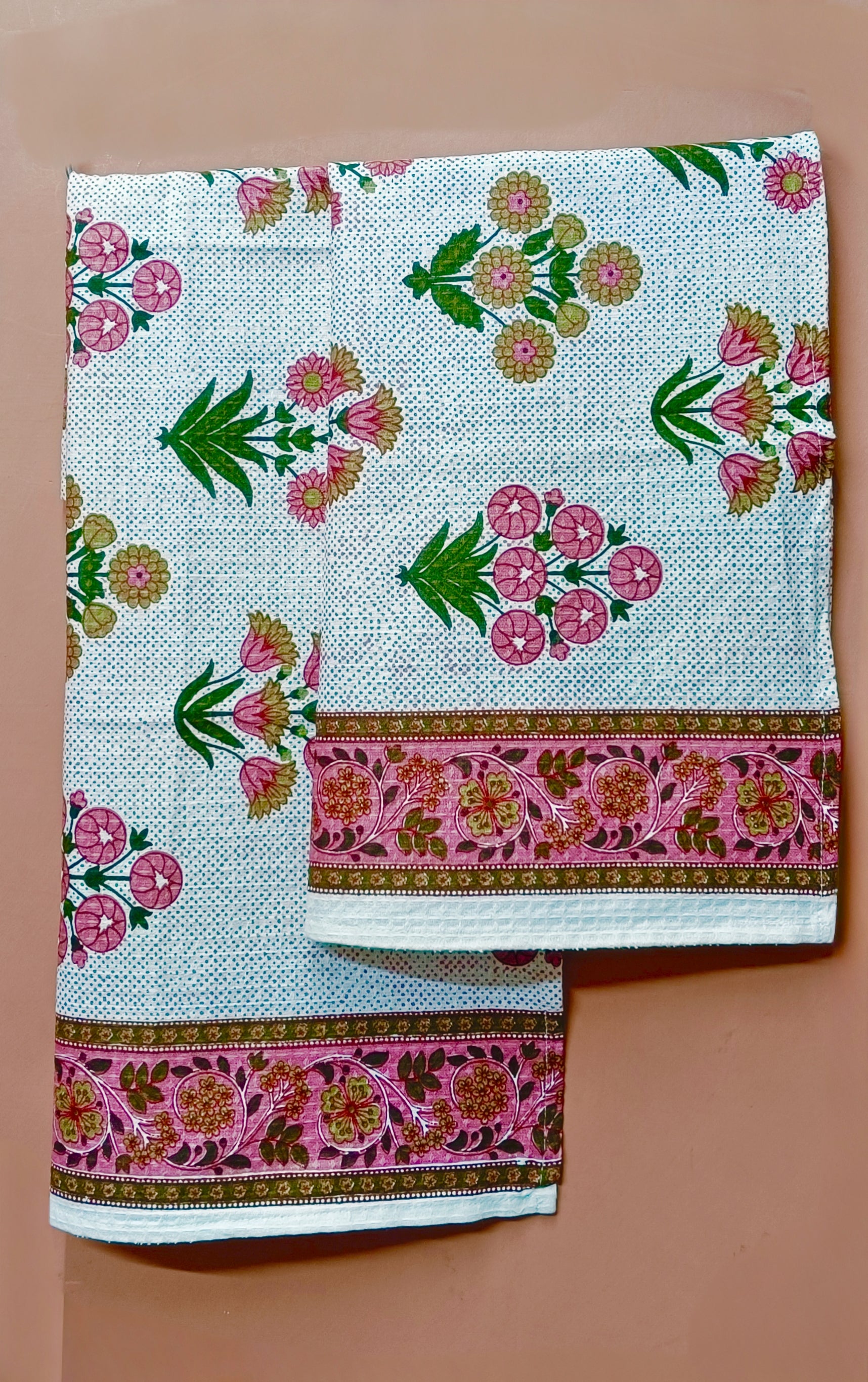 Hand Block Printed Honey Comb Cotton Hand Towel- Set of 2