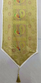 Diwali Gift Box with Banarasi Zari Table Runner, Set Of 6 Mats, 6 coaster & 2 laddoo candles
