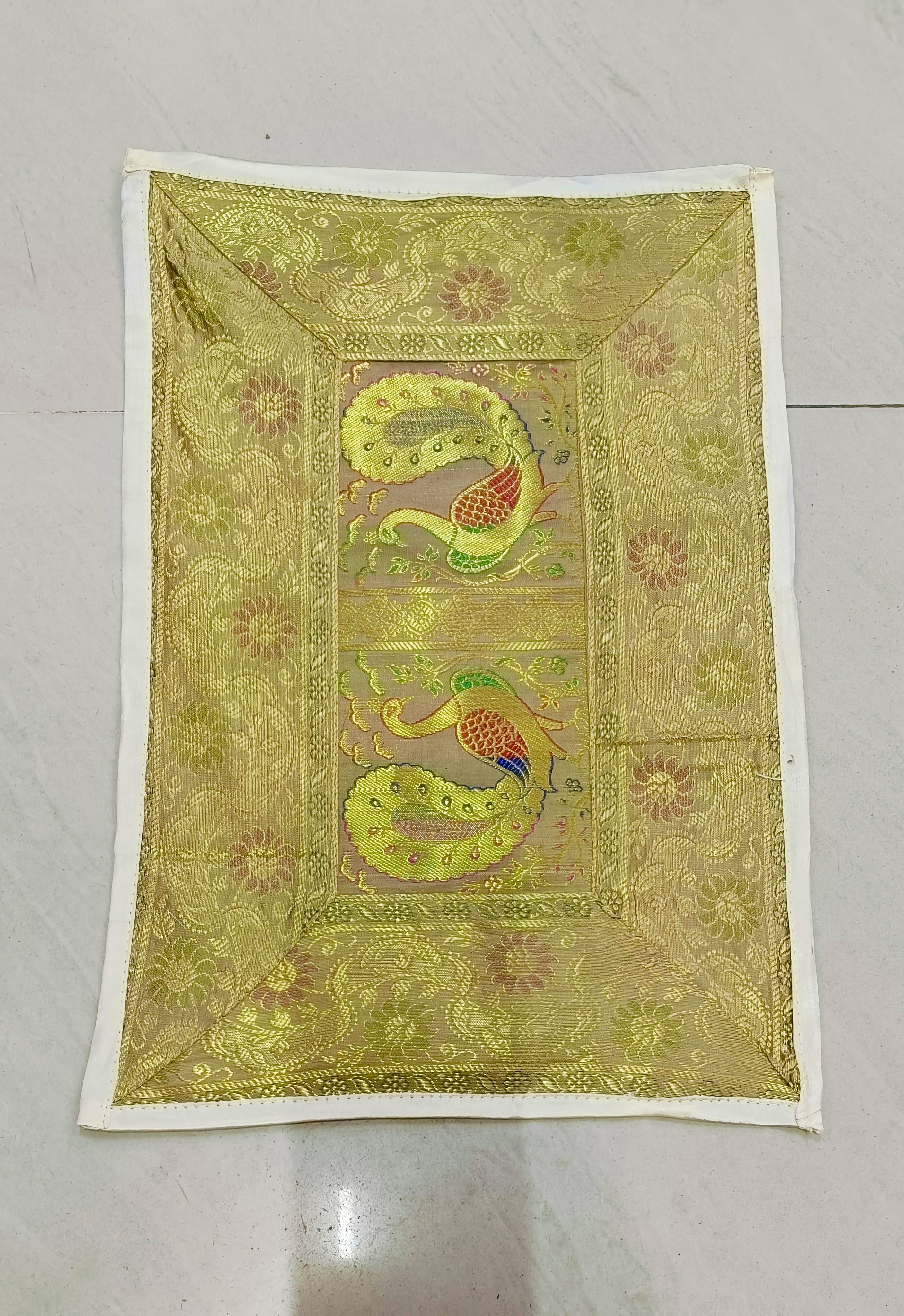 Diwali Gift Box with Banarasi Zari Table Runner, Set Of 6 Mats, 6 coaster & 2 laddoo candles